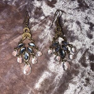 Gold and Clear Crystal Dangle Earrings